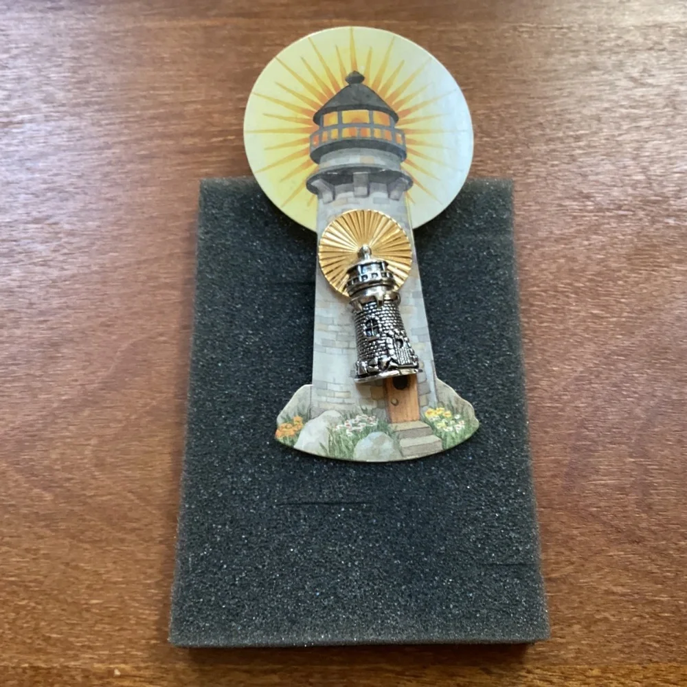 Vintage Avon Light House Gold/Silver Pewter Brooch Pin New In Box